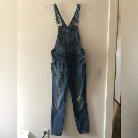 Madewell Skinny Overalls in Adrian Wash Blue Denim Size Small Distressed - Picture 3 of 16